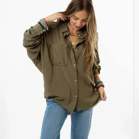 Three Bird Nest Olive Button Down Shirt - Picture 4 of 9